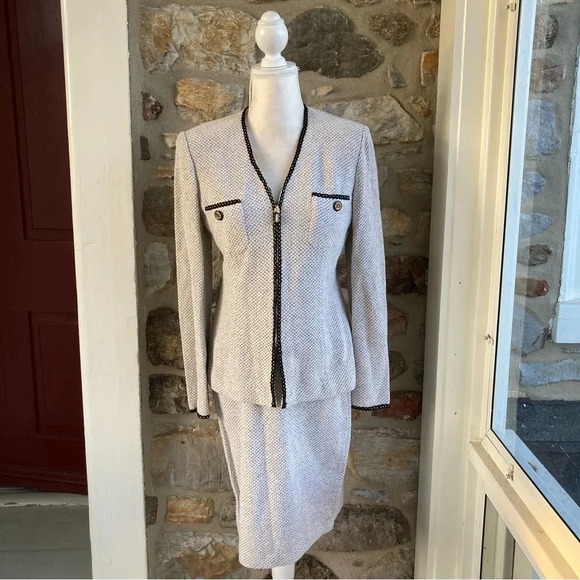St. John Vintage Suit Set Blazer Pencil Skirt Muslin Tweed - Picture 1 of 16